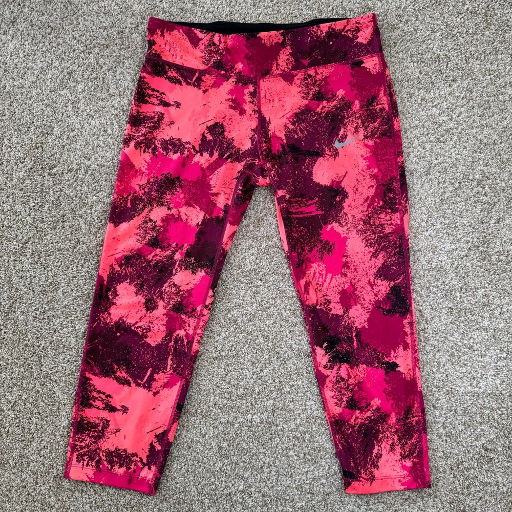 Nike Womens Dri Fit Size XL Drawstring Stash Zip Back Pocket Capri Leggings